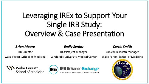 Screenshot of Leveraging IREx to Support Your Single IRB Study Webinar First Slide